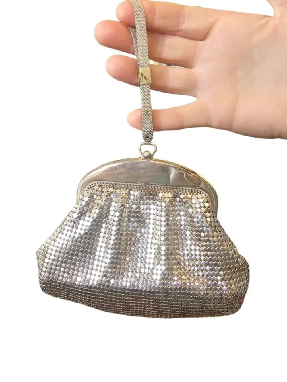 VTG 1940s Whiting And Davis Silver Mesh Coin Purse Evening Bag Clutch